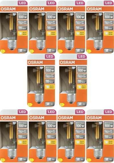 10 Adet Ledvance 11w Sarı Işık 2700k E27 Duylu Kalın Duy Filament Led Ampul