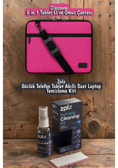 Clk146 3 İn 1 13,14"tablet Laptop El Ve Omuz Çantası+zolx Taşınabilir Ekran Temizleme Kiti li Pembe