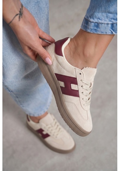 V.S.H Velvet Kadın Bej-bordo Desenli Kadın Retro Spor Ayakkabı Te03-2448