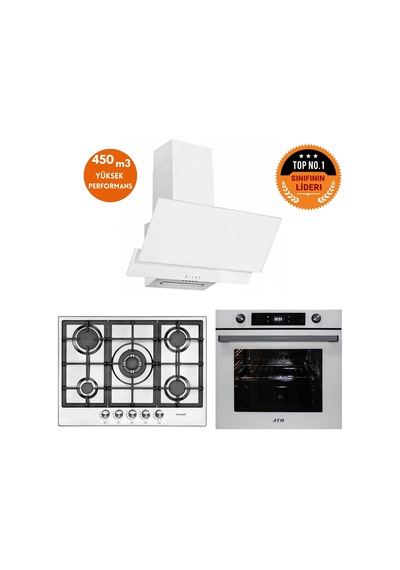 Eminçelik Ve AFM Tech 22 380+ FM7701+FM3301 Vera Inox Beyaz Ankastre Set