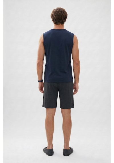 Tudors Erkek Standart Fit Normal Kesim Kısa Kollu Pamuklu Baskılı Lacivert Siyah Pijama Takımı-51144