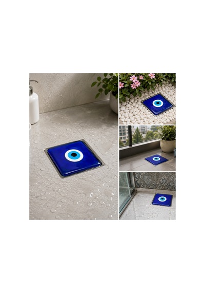 El Yapımı Nazar Boncuklu Cam Banyo Gider Kapağı 10x10 Cm Dekoratif Gider Süzgeci