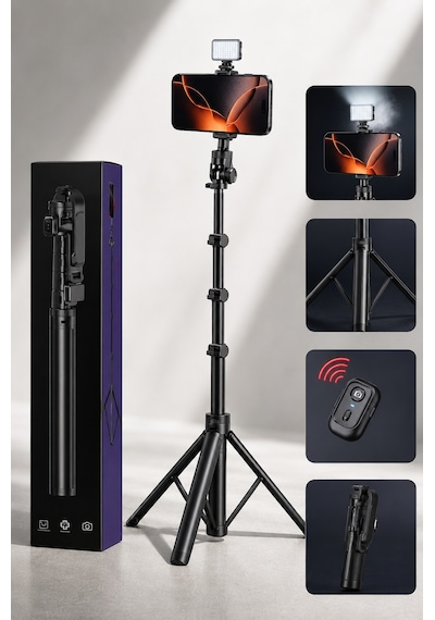 Mi 17 Pro Max Uyumlu Bluetooth Kumandalı Uzatılabilir 360 Döner Selfie Çubuğu Tripod