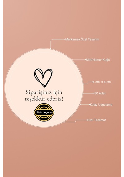 Kişiye Özel Butik Logo Etiketi 50 Adet Sipariş Teşekkür Etiketi Sticker 4x4 Cm Diğer
