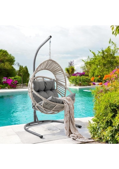 Nobel Tekli Rattan Bahçe Balkon Salıncağı Beyaz Çok Renkli