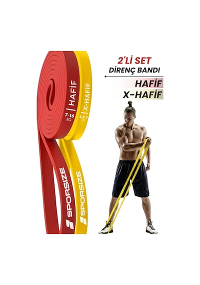 30 + 38 Kg Power Loop Direnç Bandı Kas Geliştirme Fitness Crossfit Barfiks Lastiği Sarı + Kırmızı