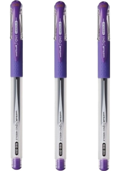 Uniball Signo Needle 0.38 İğne Uçlu Jel Kalem Mor Üç Adet