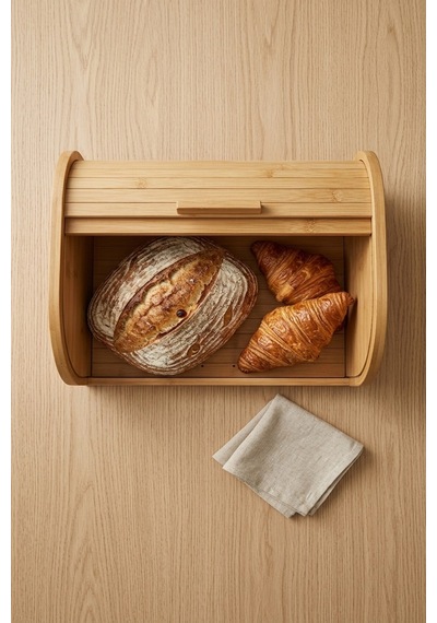 Makri Home Doğal Ahşap Bambu Ekmeklik Demonte Ahşap Ekmek Sepeti, Bambu Ekmek Kutusu 40 X 17 X 27 Cm Bambu