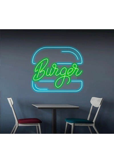 Burger Yazılı Ve Şekilli Neon Tabela Yeşil