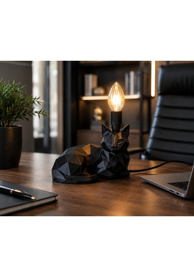 3d Baskı Siyah Kedi Figürlü Dekoratif Masa Lambası