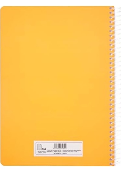 A4 Pet Spiralli Karton Kapaklı Defter 144 Yaprak - Çizgili - Turuncu 103 Ivory
