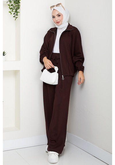 Bestenur Fermuarlı Oversize Takım 1595 - Acı Kahve Acı Kahverengi