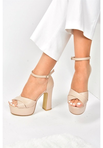 Fox Shoes Ten Deri Platform Kalın Topuklu Ayakkabı M348202509 Ten Rengi