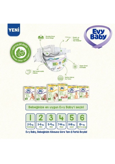 Evy Baby Bebek Bezi 3 Numara Eko Midi 60 Adet 2'li