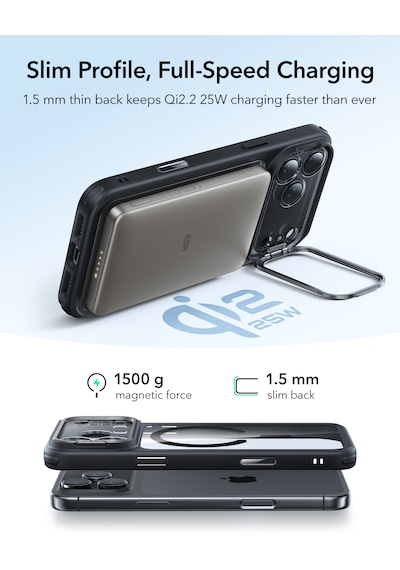 Esr Apple Uyumlu iPhone 17 Pro Max Hybrid Magsafe Standlı Kılıf - Kamera Kontrol Butonu - Şeffaf Siyah Şeffaf Siyah