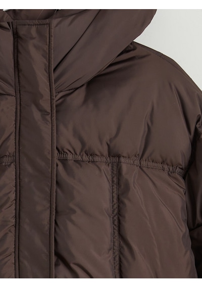 Lcw Modest Bordo Kapüşonlu Oversize Kadın Şişme Mont