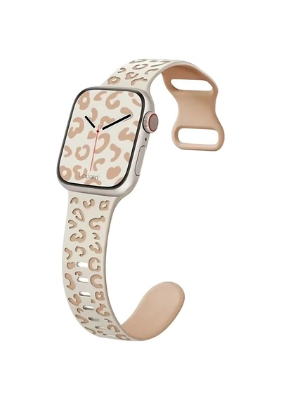 Apple Uyumlu  Watch  10. Seri 42mm Leopar Desenli İç Kabartmalı Yumuşak Silikon Kordon Premium Kalite