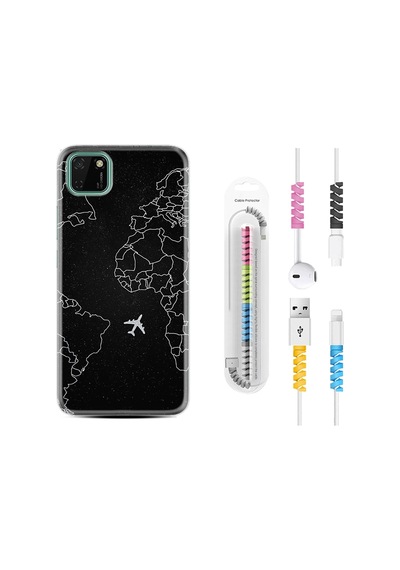 Huawei Y5P Kılıf Kablo Koruyuculu Black Plane 1868