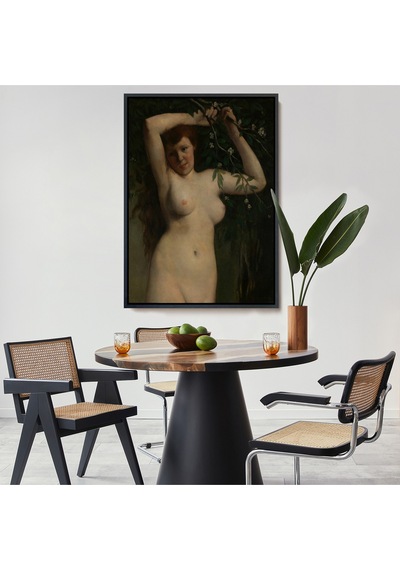 Çerçeveli Gustave Courbet - Dallara Tutunan Nü Kadın Tablosu-7364