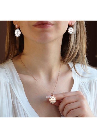 Apm Monaco Model Deniz Çapası Renkli Zirkon Taşlı Rose Gold Kaplama Gümüş Set Gümüş