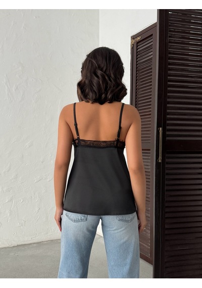 Verymoda Dantel Detaylı Saten Atlet - D2929 Siyah