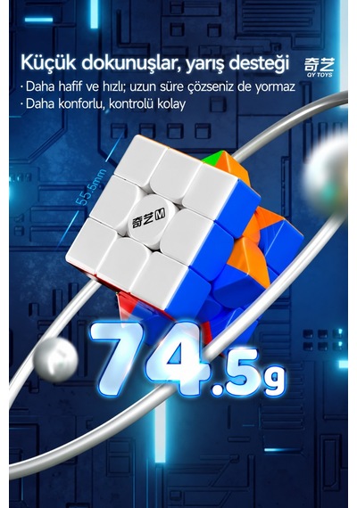 Qy Toys Manyetik 3x3 Hız Küpü Maglev M Pro Stickerless 48 Mıknatıslı Profesyonel Zeka Küpü 5,5 Cm