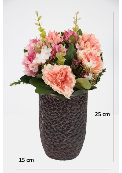 Yapay Çiçek Deposu Lüx Beton Retro Tombul Vazoda Yapay Kasımpatı Tanzimi 25 Cm Somon-pembe