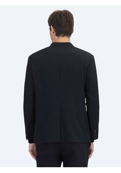 Kip Siyah Çizgili Comfort Fit Ceket Siyah