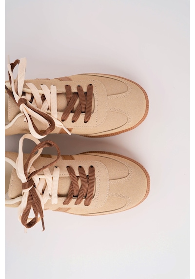 Muggo Taupe Çift Bağcıklı Günlük Kadın Sneaker Spor Ayakkabı Bej