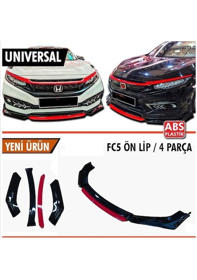 Universal Esnek 4 Parça Kırmızı Dilli Lip Piano Black Flaplı Abs