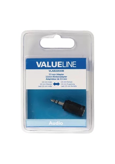 Valueline Ses Adaptörü 3,5 Mm Erkek 2,5 Mm Kalın Siyah