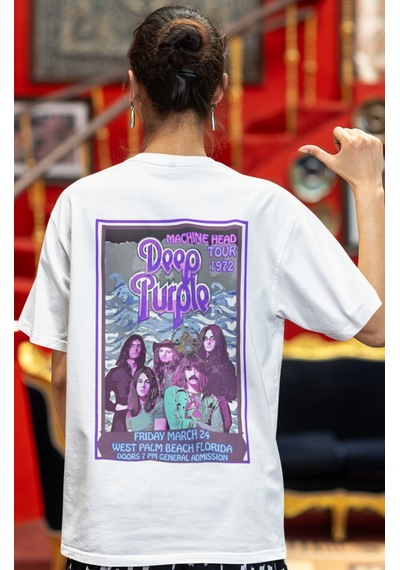 Sevbano Deep Purple Rock Metal Müzik Grubu Sırt Baskılı Unisex Oversize T Beyaz