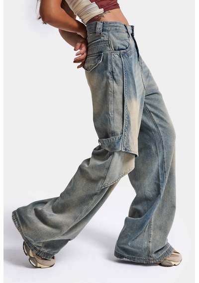 Kadın Kot Rengi Baggy Fit T13t Özel Tasarım Denim Jean Mavi