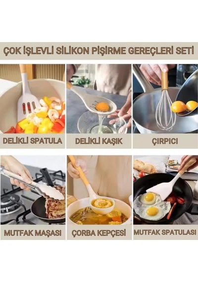 33 Parça Isıya Dayanıklı Yanmaz Yapışmaz Slikon Uçlu Ahşap Kepçe Seti Mutfak Seti Bpa İçermez Spatula Maşa F Diğer