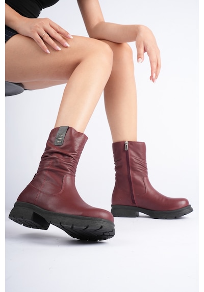 Analin Shoes Kadın Hakiki Deri İçi Kürklü Körüklü Bot Bordo