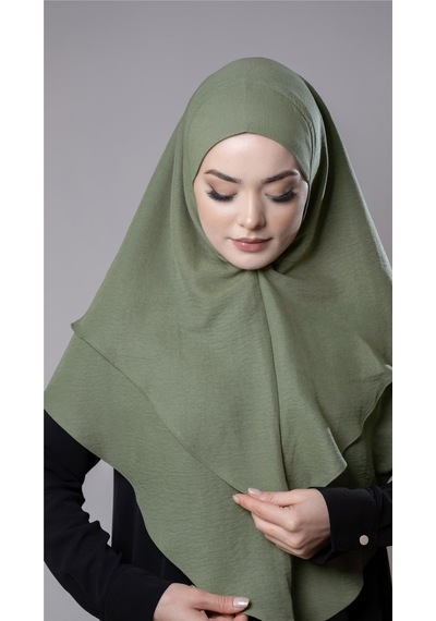 Hürrem Bone Fıstık Yeşili Pratik Hazır Geçmeli Tesettür Eşarp Pamuk Caz Kumaş Çift Katlı Düz Hijab 2303 36