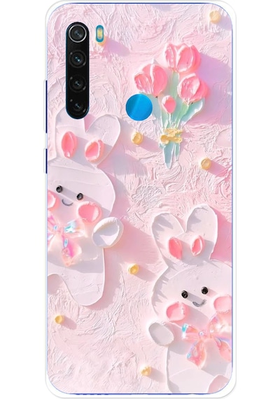 Redmi Note 8 Uyumlu Sevimli Tavşanlar Baskılı Silikon Kılıf Renkli