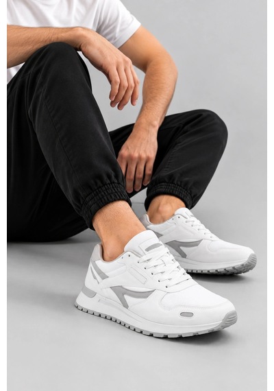 Ht Hotin Quasar Erkek Günlük Rahat Bağcıklı File Detaylı Sneaker Spor Ayakkabı - Beyaz