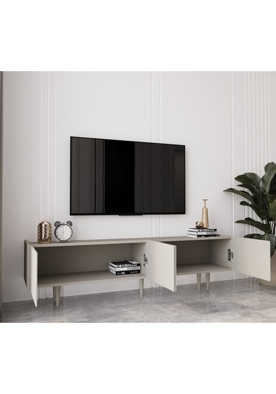 Capella Kumtaşı Rengi Mdf 4 Kapak Ahşap Ayaklı 180 Cm Tv Ünitesi