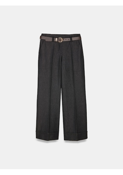 Dilvin 72816 Kemerli Kıvrık Paça Pantolon-siyah