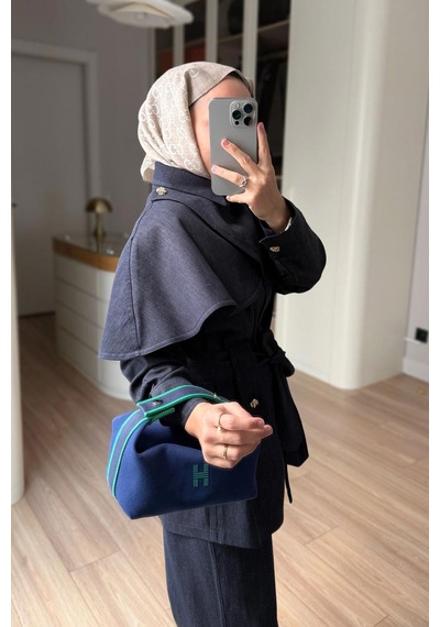 Ka Hijab Pelerinli Kot Takım - Lacivert