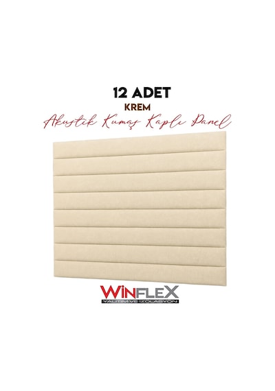 12 Adet Dekoratif Akustik Kumaş Kaplı Panel- 10x100cm Krem