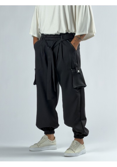 Cocopelli Siyah Erkek Bol Kesim Kargo Cepli Jogger Pantolon Coc3301