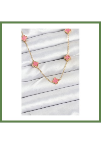 Bezos 316l Çelik Zincir Gold Renk Pembe Baby Boy Yonca Kadın Kolye Hb006