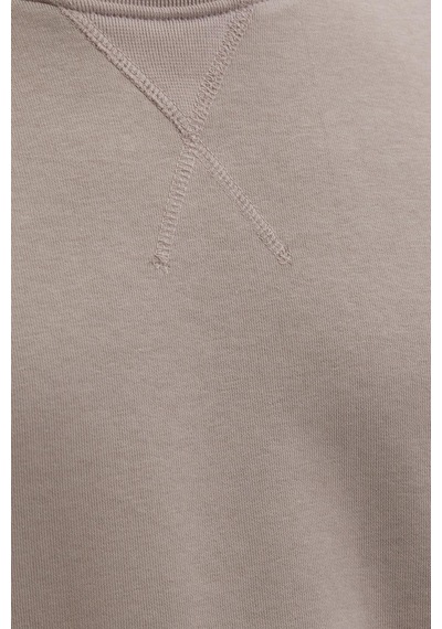Tudors Unisex Relax Fit Rahat Kesim %100 Pamuk 3 İplik Basic Bej Bisiklet Yaka Sweatshirt-35145 Bej