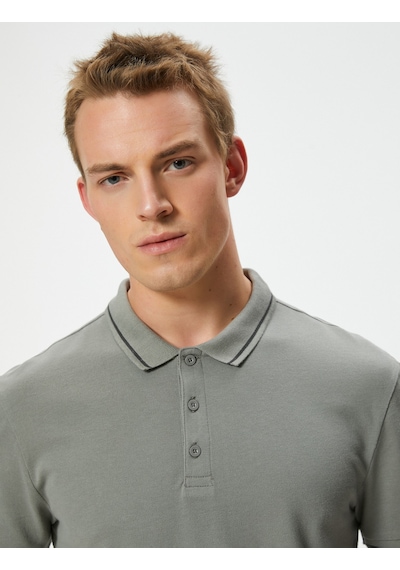 Koton Slim Fit Polo Tişört Kısa Kollu Çizgi Detaylı Pamuklu Gri 4sam10148mk Gri