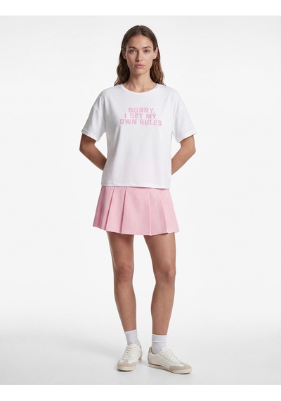 Koton Oversize Yarım Kollu Bisiklet Yaka Baskılı Spor Tişört Beyaz 6sak10215nk