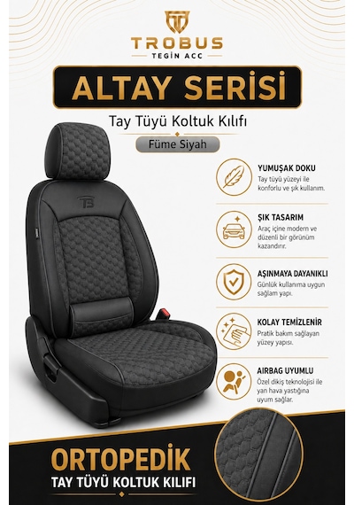 Opel Insignia 2008 Ve Sonrası Uyumlu Altay Bel Destekli Tay Tüyü Oto Koltuk Kılıfı Füme