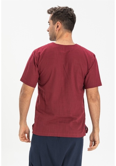 Kısa Kol Şile Bezi Bisiklet Yaka Erkek Tshirt Koyu Bordo 3068