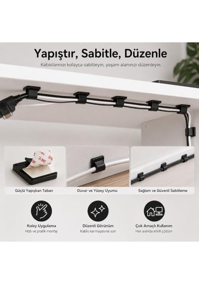 346 Parça Kablo Düzenleme Seti, Masa Altı Ve Bilgisayar Kablo Düzenleyici Organizer, Klips Spiral Sarıcı Cırt Ba